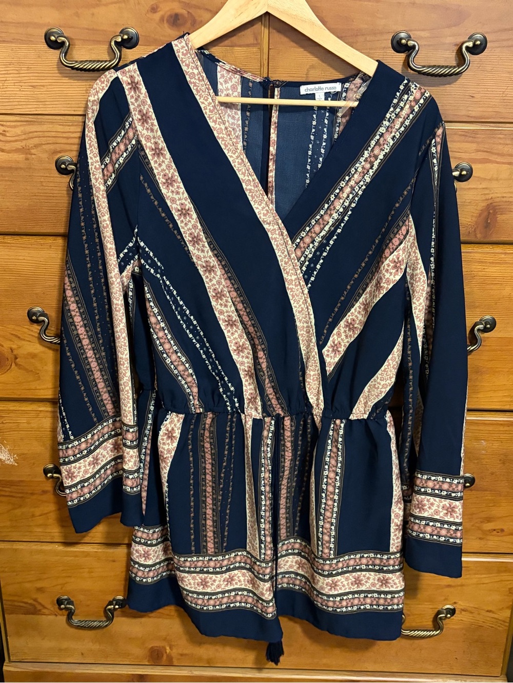 Charlotte Russe Navy Striped Wrap-Style Women's Romper